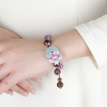 Retro Amethyst Bracelet Womens Ping Button Hand Woven Sweet Joker National Style Hand Decoration Ancient Style Jewelry