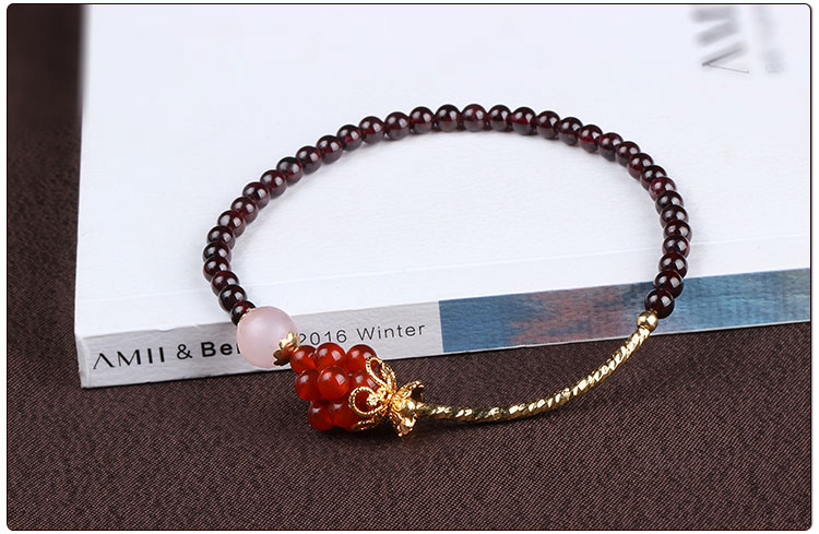 2018 mới garnet mã não vòng chân nữ ngọt ngào cá tính mạ vàng handmade handmade Trung Quốc phong cách retro những mẫu lắc chân đẹp nhất