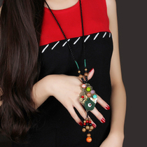 Retro necklace long fur coat accessories Chinese knot Chicken Wings Wood Pendant Hanging Rope Ethnic Wind Female Autumn Winter Ornament Pendant