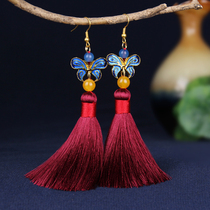 National Wind Streaming Suear Pendant View Thai Blue Butterfly Small Earrings In the Long New Retro Design Female Earrings Earrings Handmade
