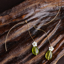 Vintage hipster earrings female crystal earrings long sterling silver drops earrings temperament ear chain accessories Super fairy ear ornaments