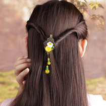 Ancient style headdress semi-tied hair hairclip female yellow chalcedony National style adult side clip fish mouth clip simple versatile hair accessories