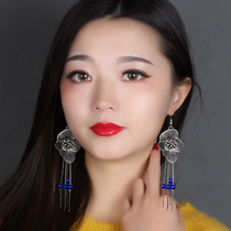 National Wind Flow Su Earrings Retro of Long Flowers Jade Medullary Ears Pendant Clothes Accessories Individuality Earrings Adornment and autumn