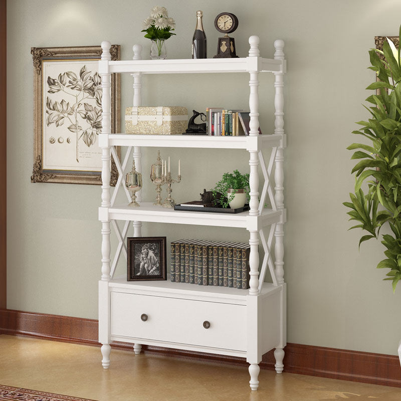 American-style bookshelf floor-to-ceiling solid wood bookcase European-style living room shelf children's simple small bookcase multi-layer storage shelf