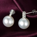 Ювелирное украшение, белые платиновые бриллиантовые серьги из жемчуга, белое золото 18 карат