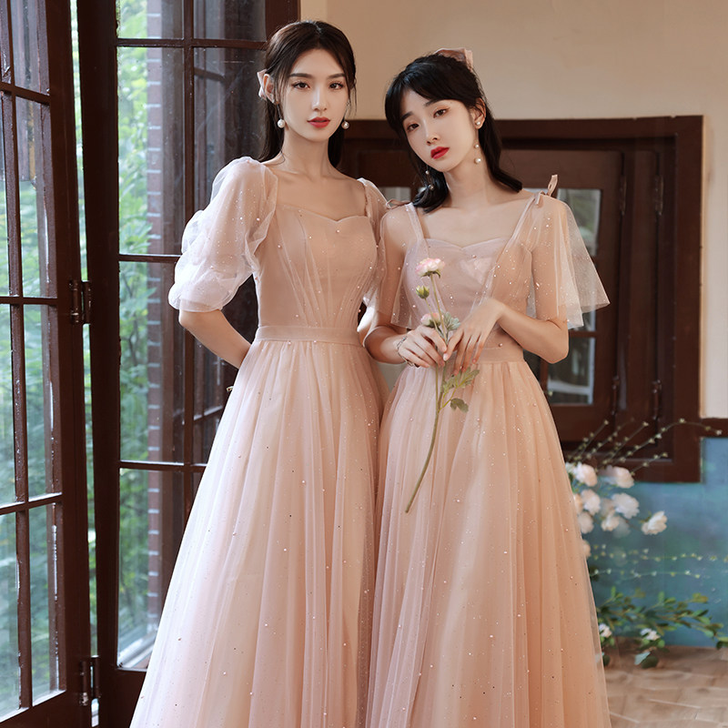 Wedding bridesmaid dress 2022 new pink winter fairy temperament was thin and meat-covering sister skirt bridesmaid group niche atmosphere