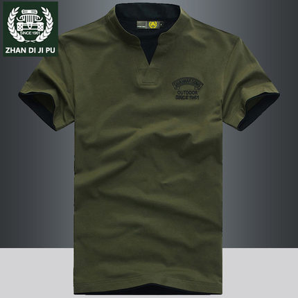 2019夏季新款短袖T恤男休闲V领半袖体恤衫男装大码纯色棉质打底衫