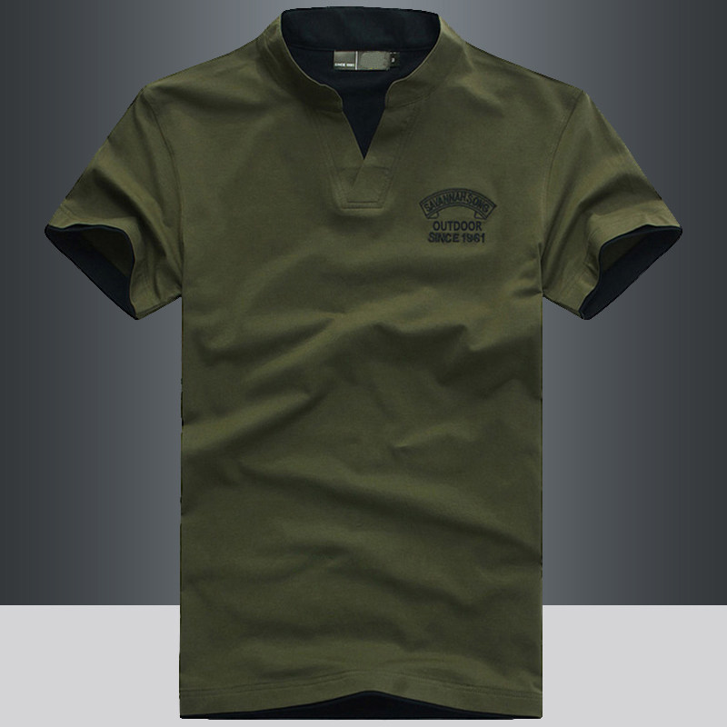 (Broken Yard clear cabin) Short sleeves T-shirt Male casual V collar half sleeve loose T-shirt men's dress big size cotton bottom shirt