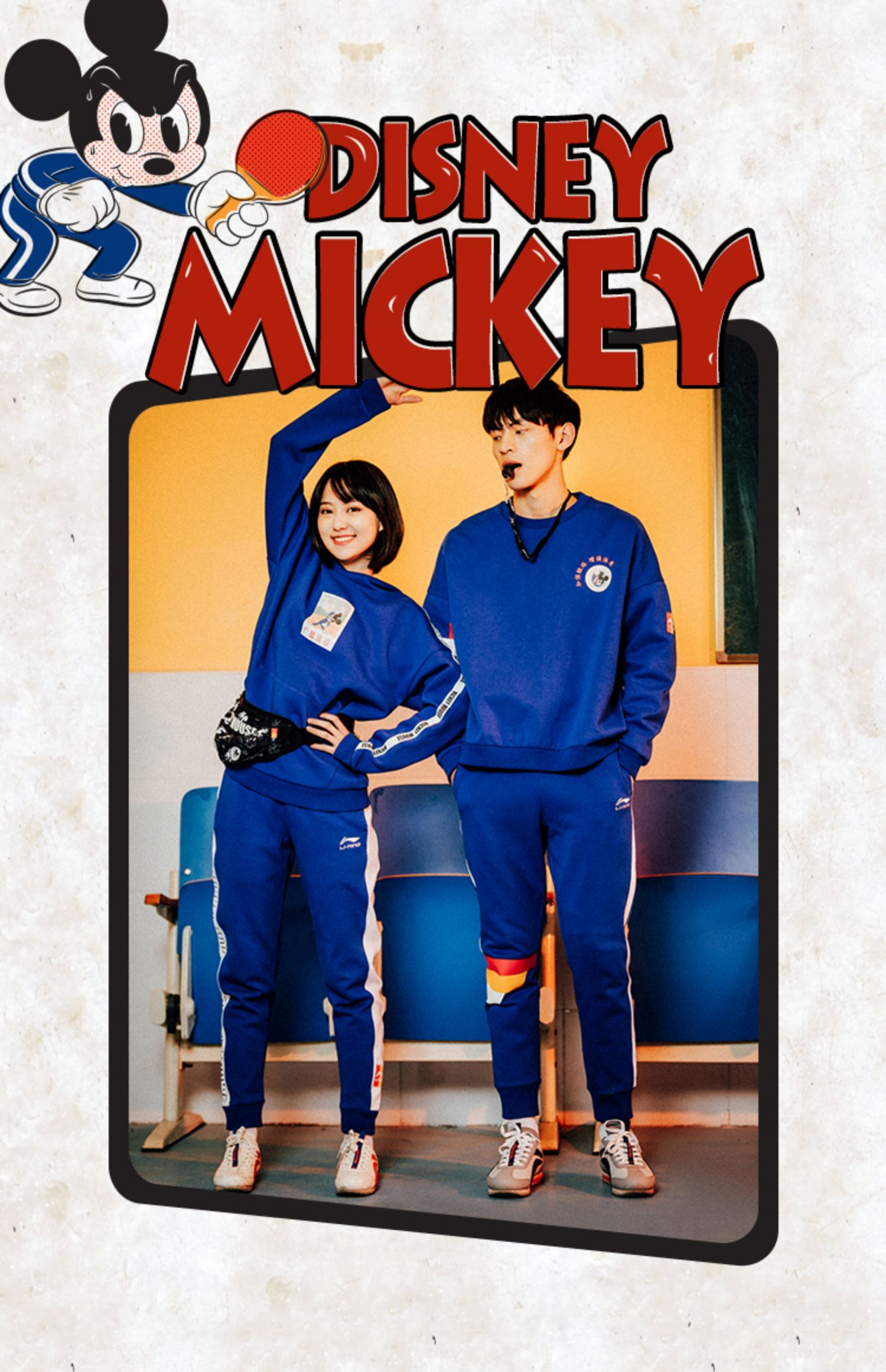 Li Ning 2019 Disney Mickey nam và nữ kết hợp với cùng một chiếc áo len trùm đầu áo len thể thao retro quần kín miệng - Quần thể thao quần adidas