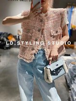 The Euro-style small fragrant wind flow Su pink waistcoat Womens European station 2024 spring new knitted vest jacket tide