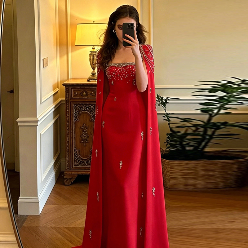 Red Heavy-Duty High-End Evening Dress for Hostess, Banquet, Art Exam, Formal Occasion, Shawl, Solo Performance Dress Red Heavy-Duty High-End Evening Dress for Hostess, Banquet, Art Exam, Formal Occasion, Shawl, Solo Performance Dress