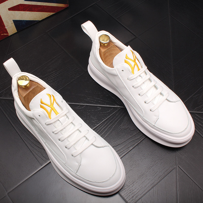 Hong Kong trendy brand small white shoes men's leather trend all-match 2022 spring new trendy shoes thick-soled heightened casual sneakers