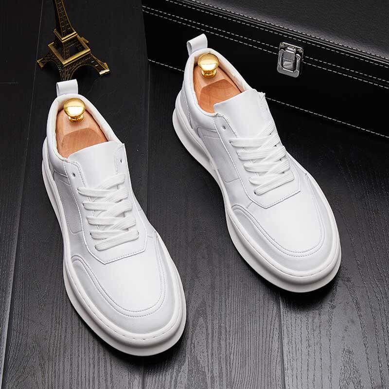 Hong Kong trendy brand white shoes men's new version of the trendy all-match low-cut thick-soled inner heightening genuine leather casual sports shoes trend