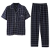 Kang Yi mùa hè cotton cardigan nam pyjama phần mỏng có thể được mặc bên ngoài phần mỏng kẻ sọc dịch vụ tại nhà bộ đồ nam - Bên ngoài ăn mặc