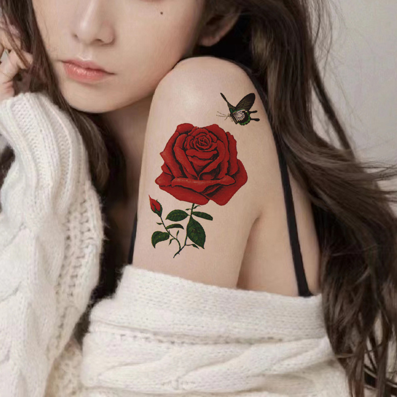 7 Pieces of Butterfly Tattoo Stickers, Waterproof, Long-Lasting, Rose Flower, Butterfly, Sexy Chest, Fresh Collarbone, Scar Cover