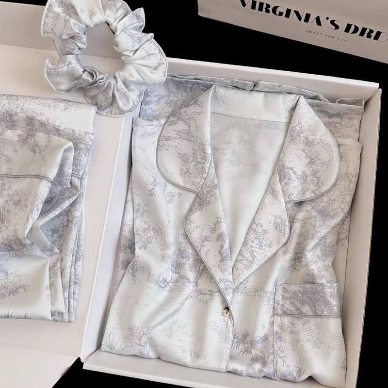 Pajamas for Women, Summer Ice Silk Thin Style with Chest Pads, Gift Box, Can Be Worn Outside, High-End Silk Birthday Gift, Loungewear