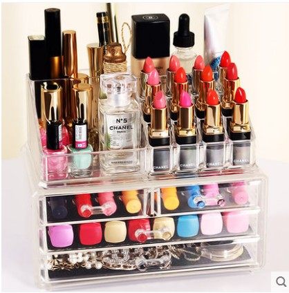 High-end Desktop Skincare Cosmetics Containing Box Transparent Lipstick Red Trim Box Display Case Dressing Table Containing Cabinet