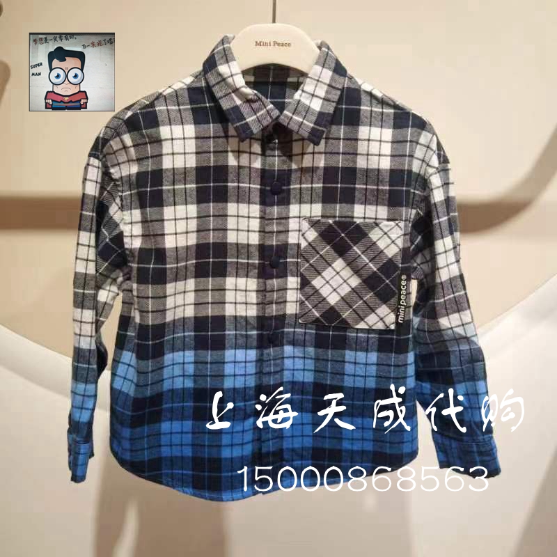 F1CAD1209 mini peace childhood dress 2023 new boy leisure grid shirt 469