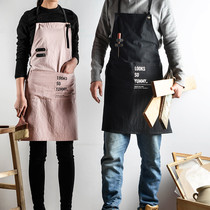 Cotton and linen baking solid color studio Korean version of work clothes waist kitchen bib simple couple fashion Nordic apron