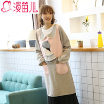 Mandier linen Korean fashion adult kitchen reverse dress cute overalls cartoon overalls long sleeve apron