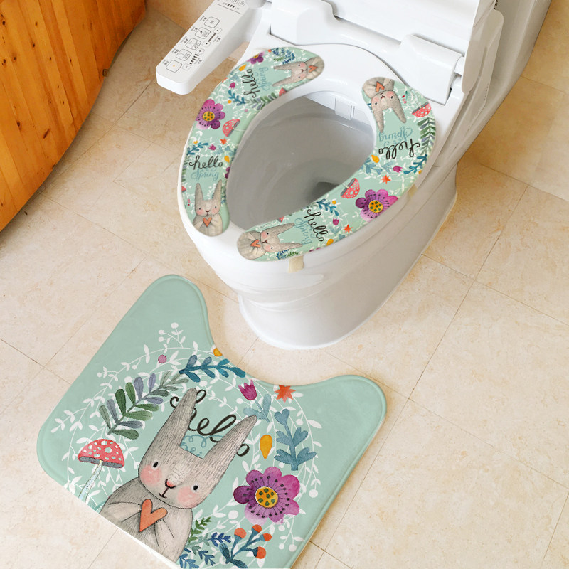 Blue Green Base Toilet Cushion Ground Cushion Cover Cartoon Toilet Decoration Cushion Makeup Room Cushion Thickened lengthened toilet cushion