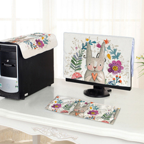 Cartoon rabbit computer cover set desktop computer cover set all-in-one LCD keyboard cover set dust cover
