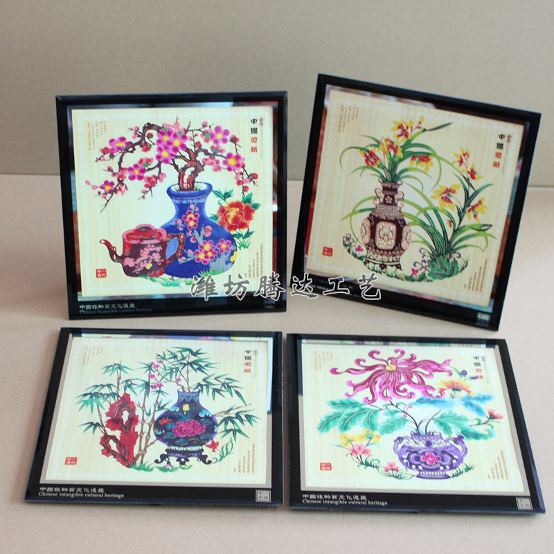 Large frame framed paper-cut gifts plum orchid bamboo chrysanthemum frame paper-cut Chinese style traditional folk gifts