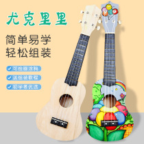 Wooden ukulele diy handmade graffiti small guitar assembly production homemade material package painted hand painting