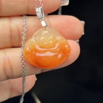 Ruihuang Cui Natural Jade Yunnan Huanglong Jade Fine Jewelry Buddha Pendant 925 Silver Inlaid Jade Pendant Clavicle Chain