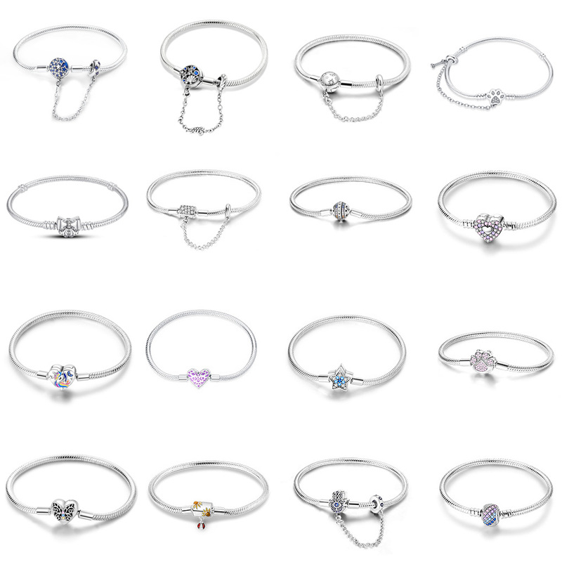 Pan-Style Bracelet with Silver-Plated Super Shiny Zircon Snake Bone Chain Basic Chain DIY Bracelet String Bead Accessories