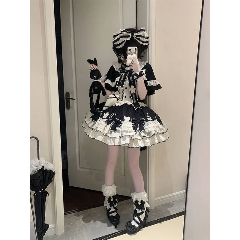 Black Cream Cute Sweet Cape Lolita Skirt Jsk Lolita Bow Princess Dress Dressmaker Black Cream Cute Sweet Cape Lolita Skirt Jsk Lolita Bow Princess Dress Dressmaker