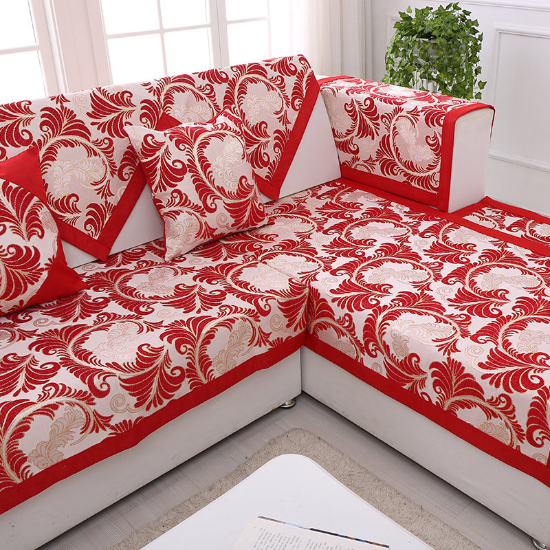 Chinese style sofa cushion cover four seasons universal non-slip new Chinese style high-end festive wedding sofa cushion armrest cover cloth