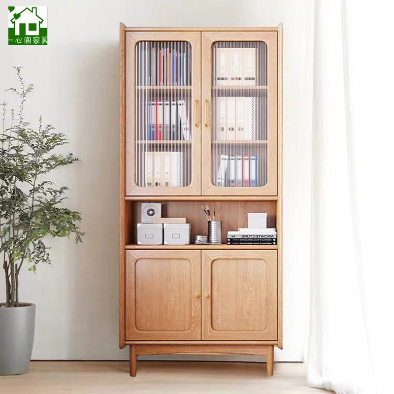 Nordic Solid Wood Bookcase Glass High Cabinet Living-room Sitting cabinet Xuan Guan Cabinet Brief small-family-style bookcase portfolio Showcase-Taobao
