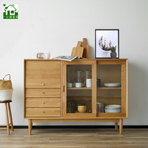 Glass mobile door dining side cabinet Nordic solid wood lockers Multi-functional side cabinet minimalist door hall