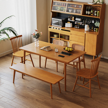 Nordic dining table household small family-type wood cherry wood tables with socket computer desk desk and chair combination