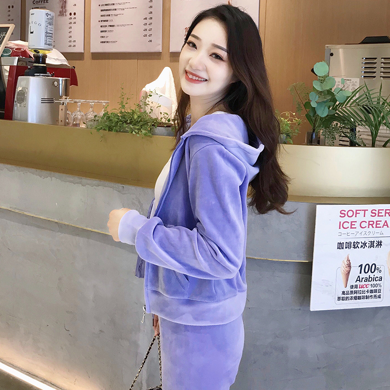 2026 Spring and Autumn New High-End Gold Thread Velvet Casual Sportswear Suit Women's Jacket Korean Style Two-Piece Set