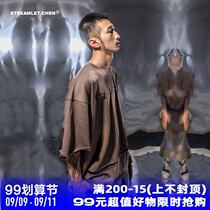 STREAMLET CHEN:OVERSIZE TEE heavy wash overall destruction design loose short sleeve t-shirt