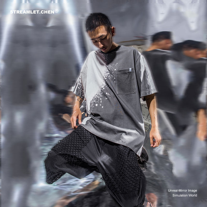 STREAMLET CHEN:OVERSIZE TEE ink painting straight spray printing process loose short sleeve T-shirt