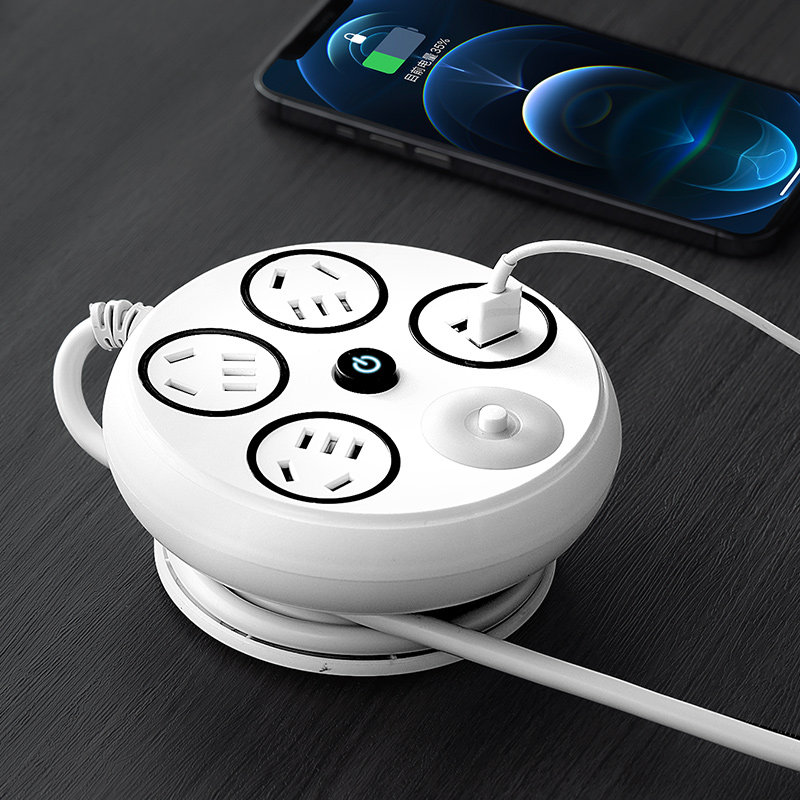 Retractable plugboard with wire office towed extension cord long wire multifunction socket panel porous with usb insert