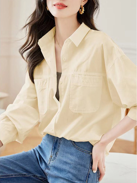 2025 New Pure Cotton White Shirt for Women, Spring and Autumn Style, Long-Sleeved Versatile Loose Casual Top for Women
