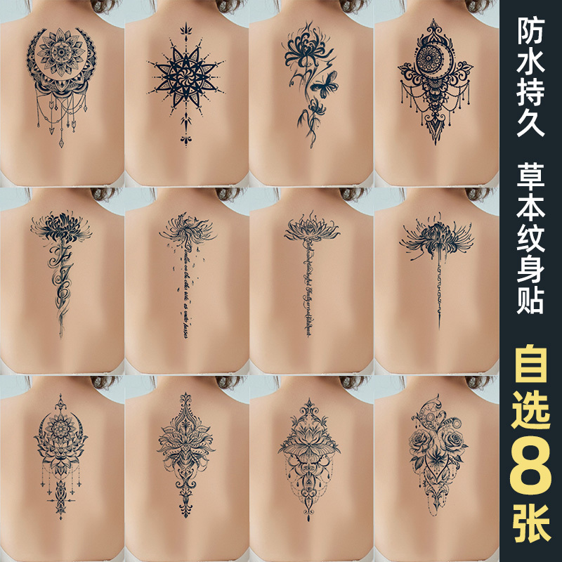 Herbal Juice Tattoo Stickers for Men and Women, Waterproof and Long-Lasting, Back of the Body, Beautiful and Delicate, Non-Reflective, High-End Feel