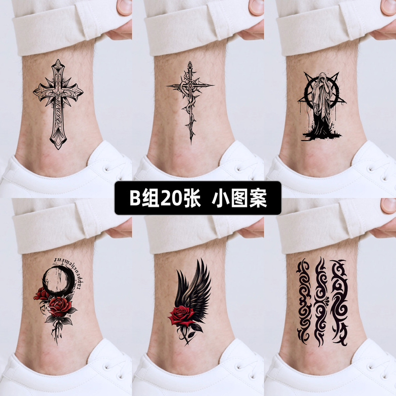 Personalized Small Pattern Tattoo Stickers for Men and Women, Waterproof, Ankle Cross, Cool and Retro, European and American Style Personalized Small Pattern Tattoo Stickers for Men and Women, Waterproof, Ankle Cross, Cool and Retro, European and American Style