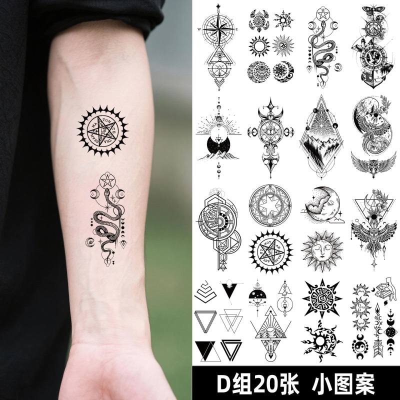 Black Small Pattern Tattoo Stickers for Men and Women, Waterproof, High-End, Personalized Totems, Retro, Artistic, Fashionable, Cool, Ins
