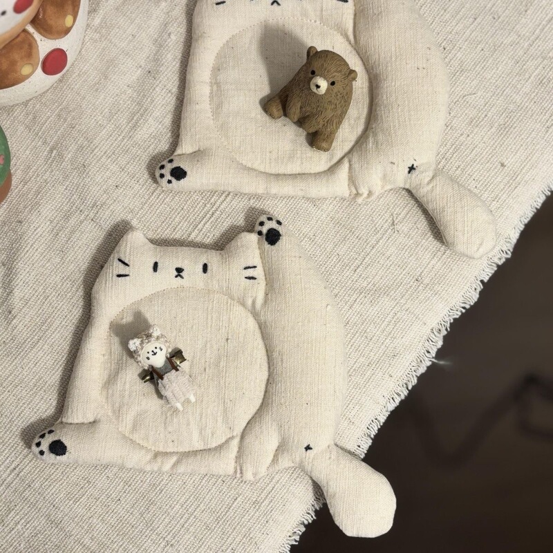 Simple Ins-Style Cute Cat Coasters Handmade Fabric Creative Heat Insulation Pads Anti-Scalding Mats Tea Cup Mats