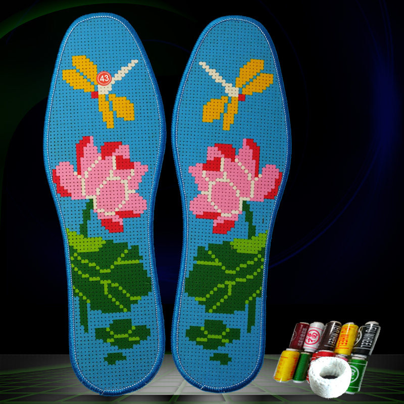 Cross embroidered insole precise printed semi-finished product wedding with pinhole pure cotton breathable deodorant matching needle line hand full embroidered