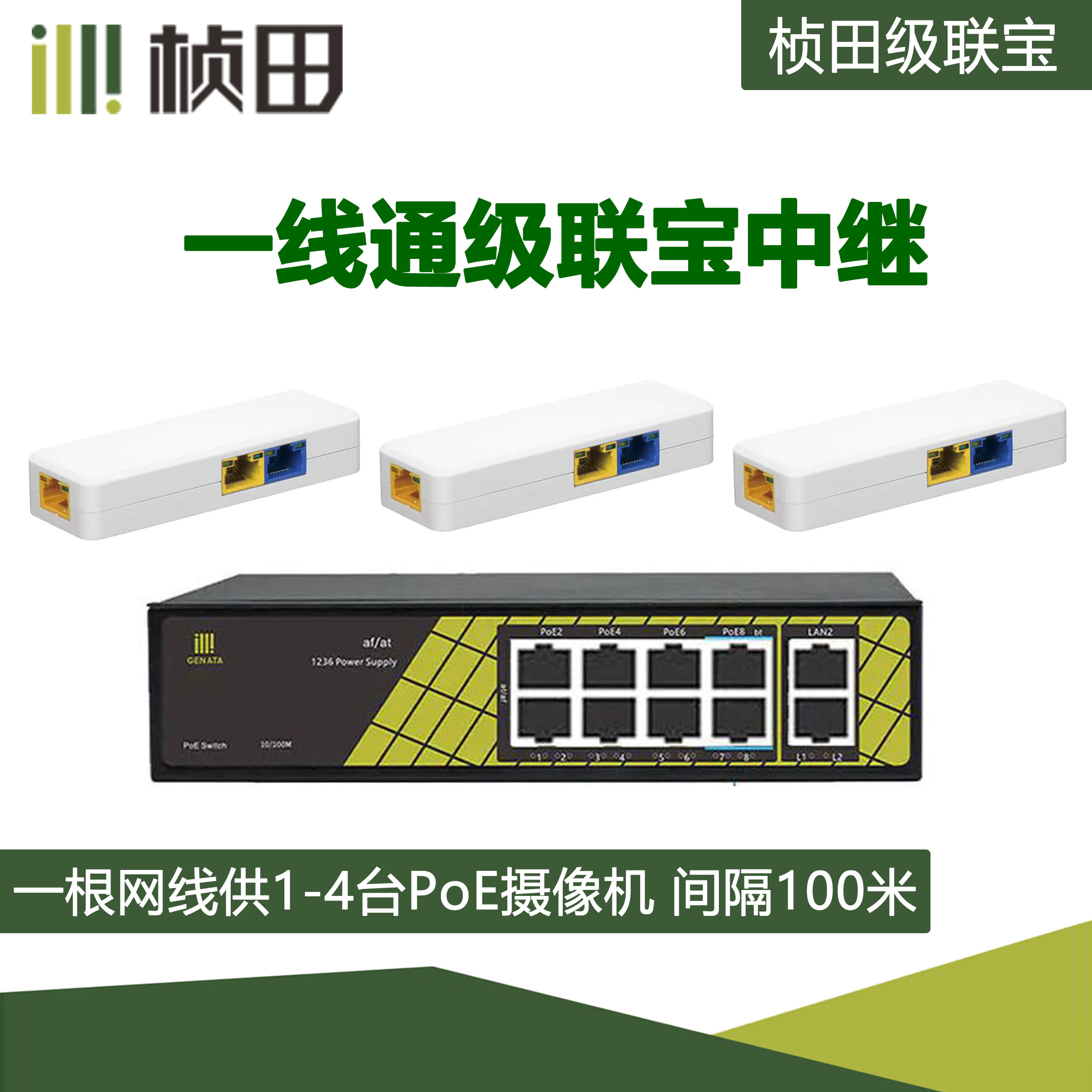 Zhentian cascaded treasure POE switch Series one drag two 1 drag 2 repeater 3 ports 100 Gigabit PoE passive switch