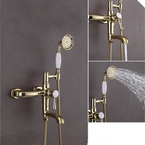 Wenjie Nordic all copper hot and cold double wall hanging bathtub faucet shower set golden faucet floor bathtub