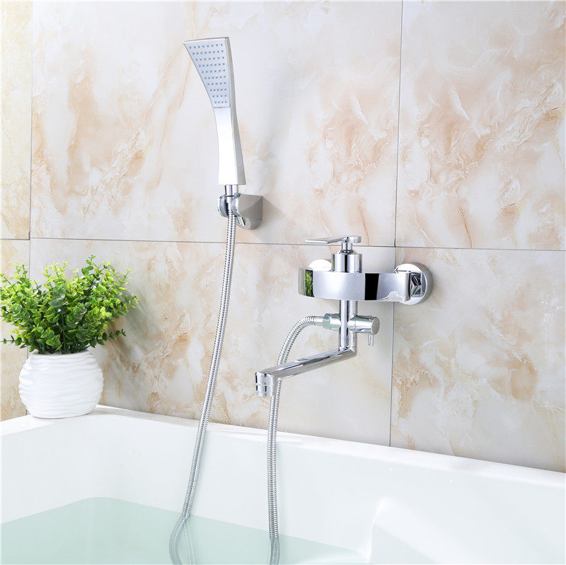 Wenjie Nordic all-copper hot and cold double wall-mounted bathtub faucet shower set cylinder side faucet floor-standing bathtub