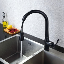 Wenjie Nordic all copper pull-out kitchen faucet black rotatable kitchen hot and cold pot sink faucet