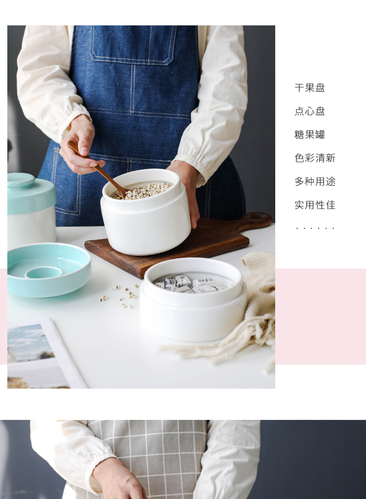 Sichuan island house ins small pure and fresh and candy color ceramic seal tank with cover household food storage tank receive tank